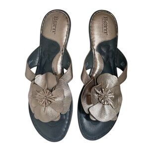 Born Metallic Bronze Leather Sandals Floral Design Women’s Size 9 M